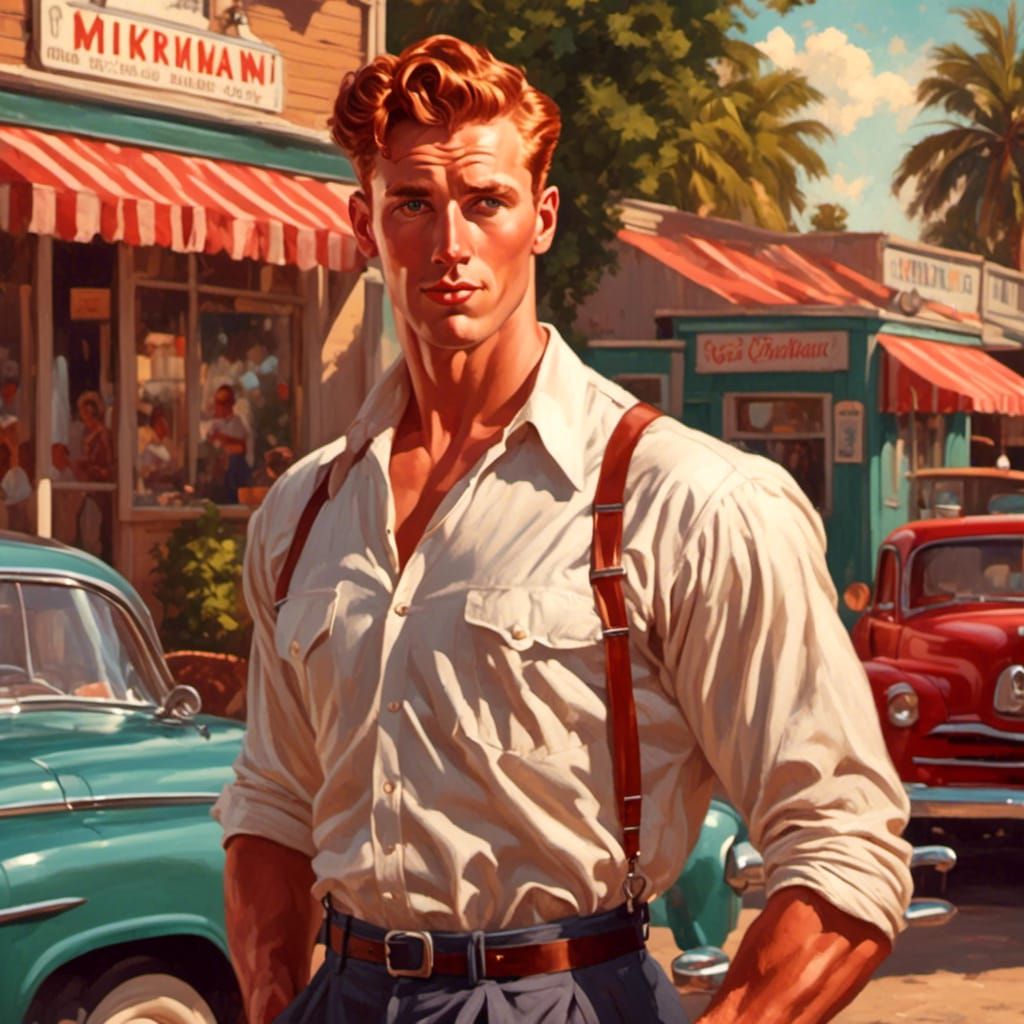 Retro Rockabilly Milkman Scene in 1950s Style