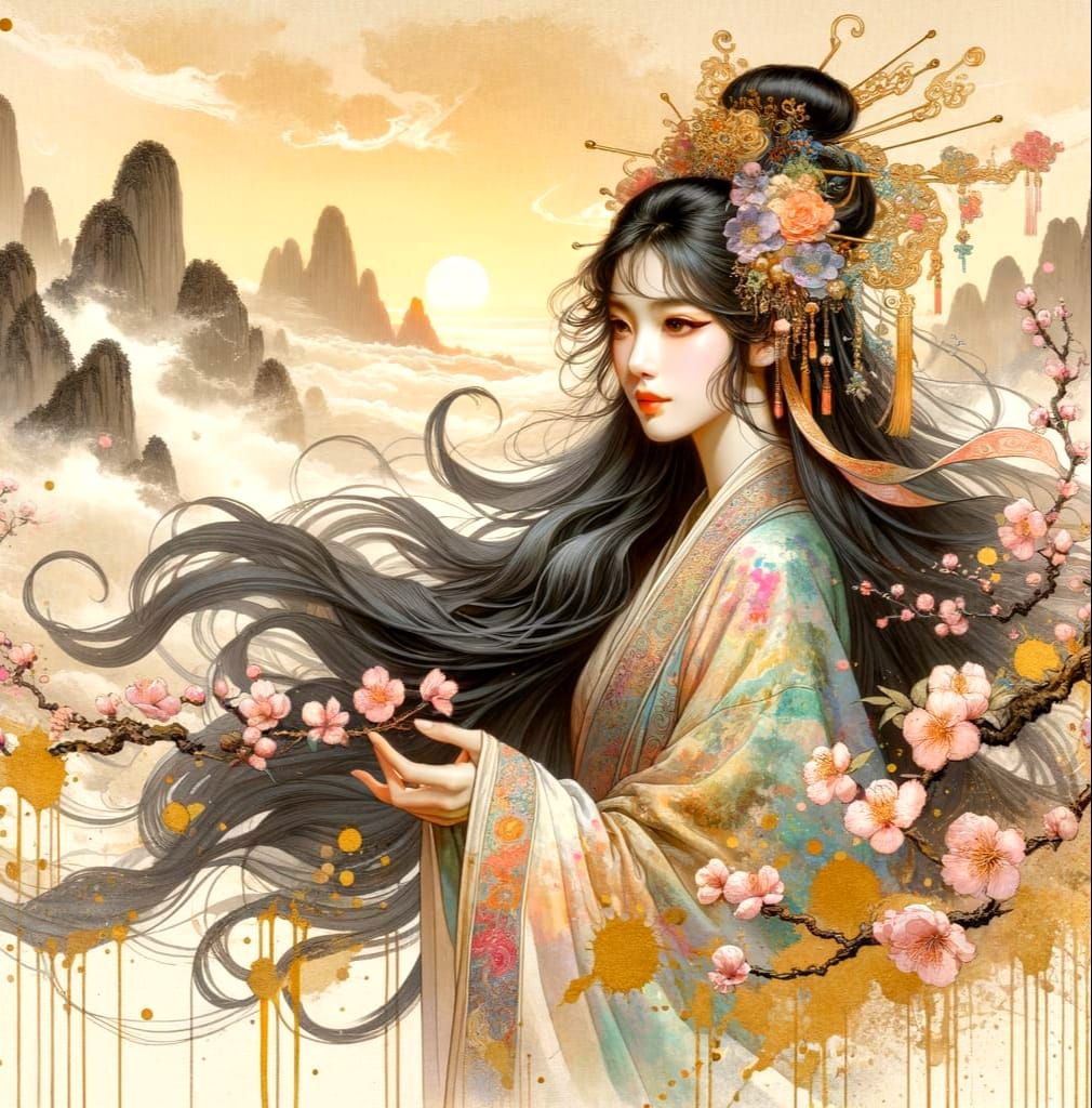 Serene Xin Dynasty Princess in Watercolor Style