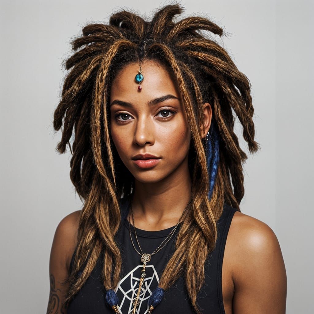 Attractive Woman with Vibrant Dreadlocks