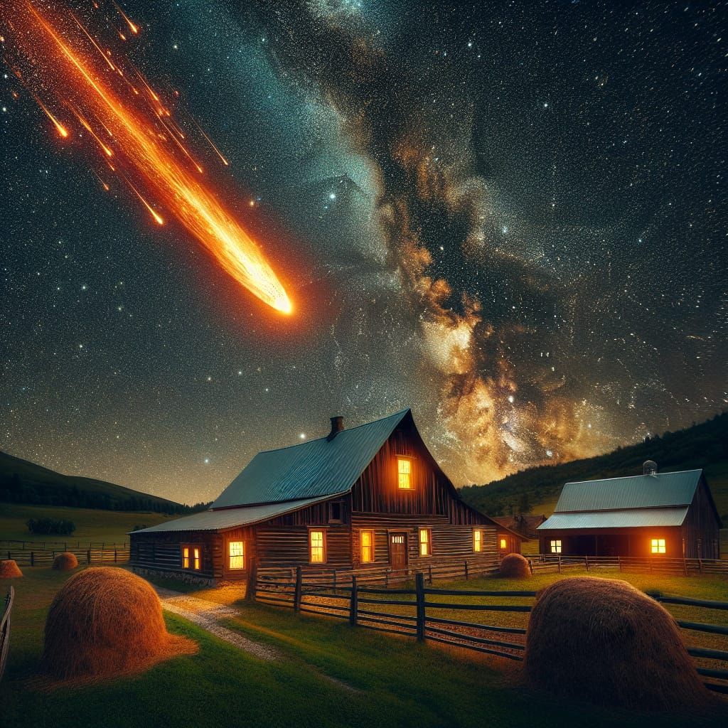 Radiant Meteor Over Night Sky Ranch