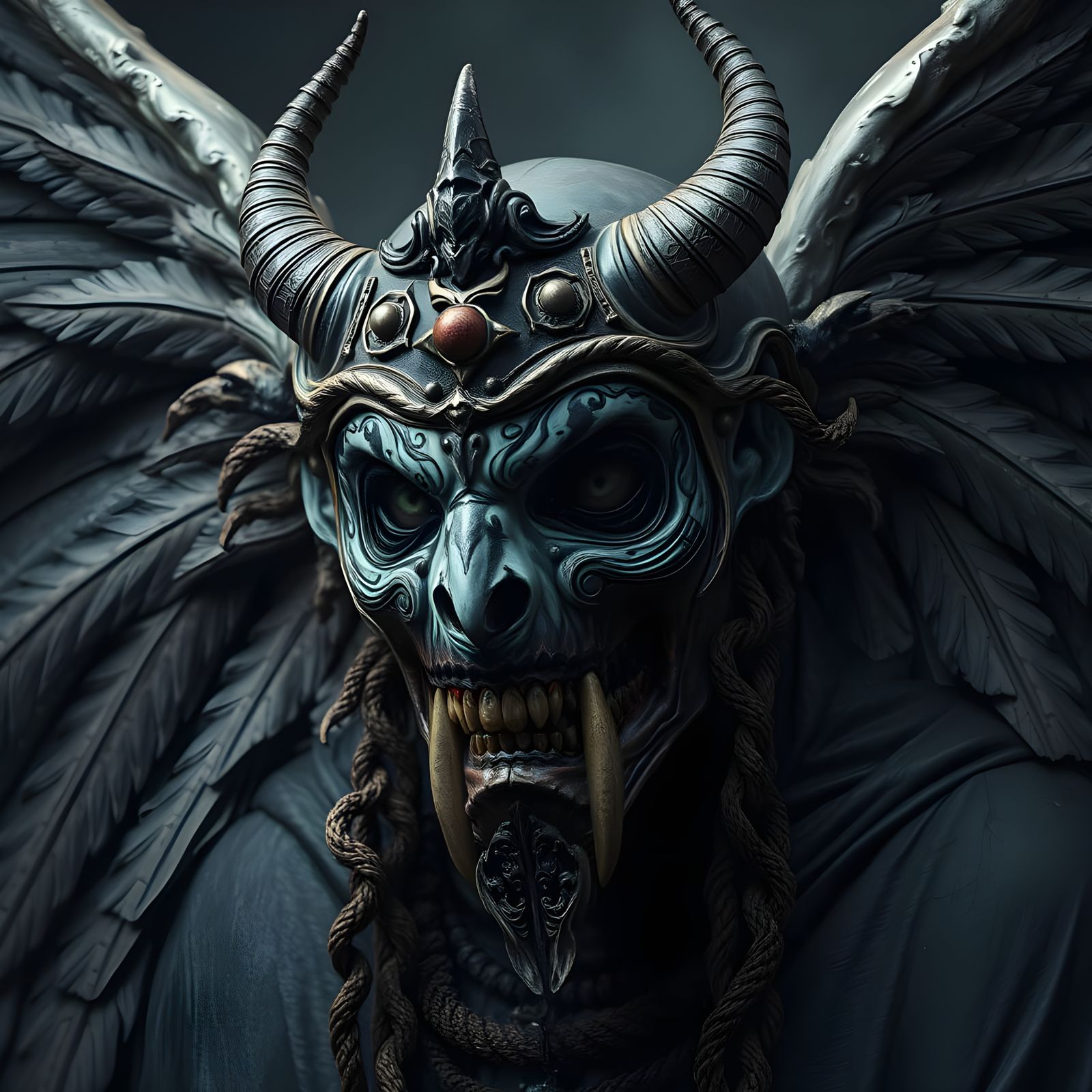 Marble Obsidian Demonic Angel Mask in Doré Style