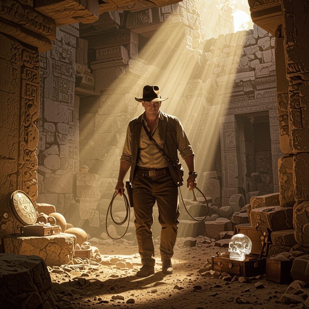 Adventurer Explores Lost City Ruins in Cinematic Style