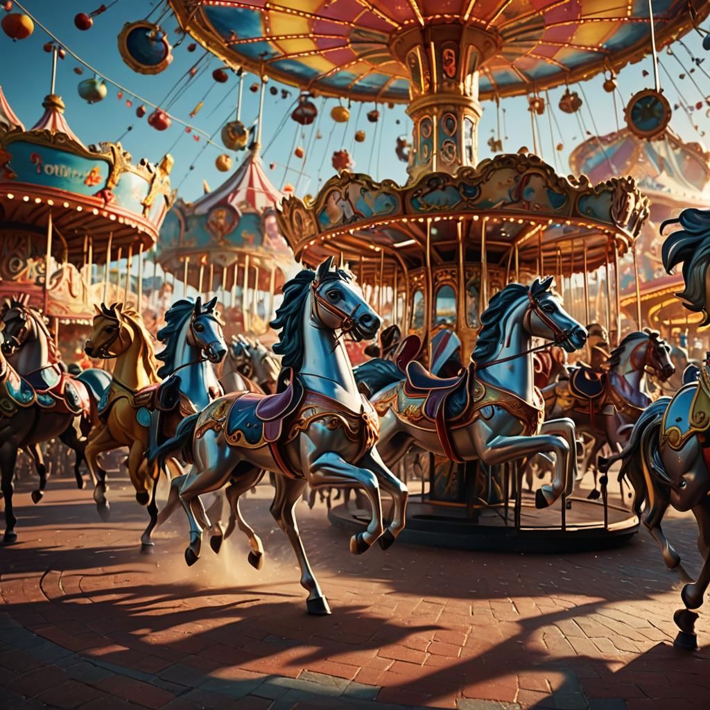 Endless Carousels in Hyperrealistic Splash Art