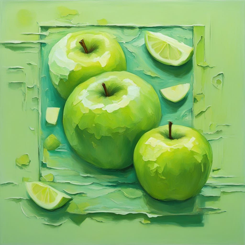Surreal Abstract Painting of a Granny Smith Apple