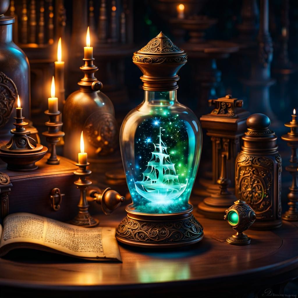 Iridescent Ship in a Bottle: Mystical Fantasy
