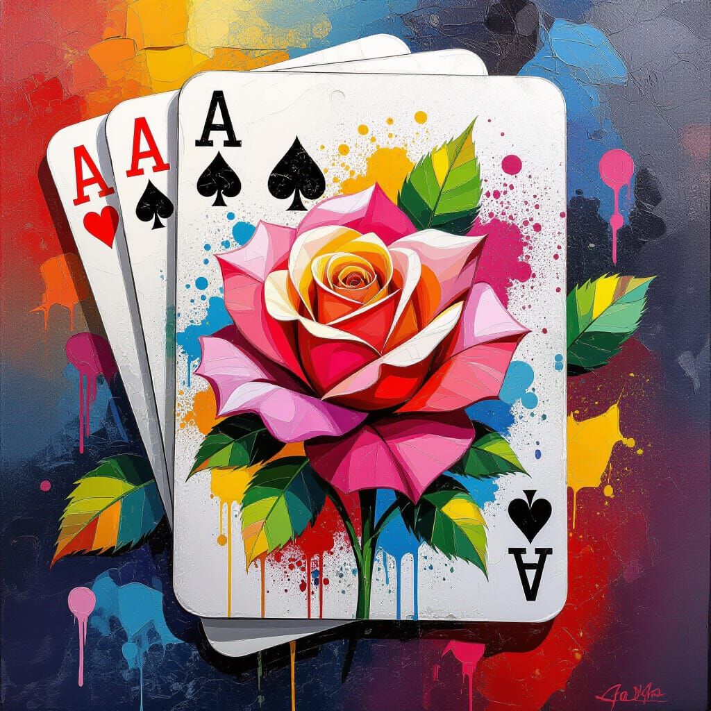 Rose Aces Graffiti Playing Cards in Expressionist Style