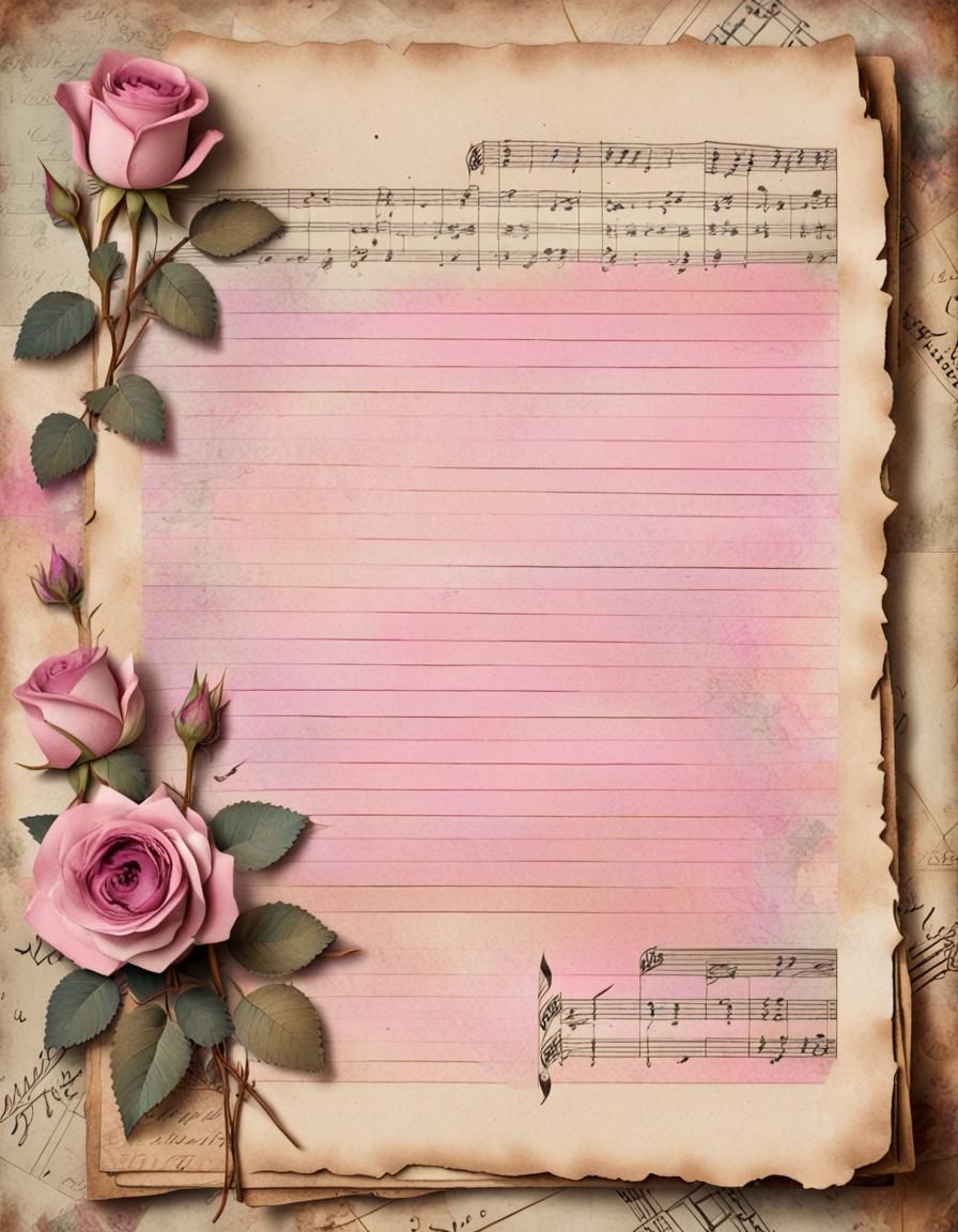 Vintage Journal Paper with Roses and Ephemera