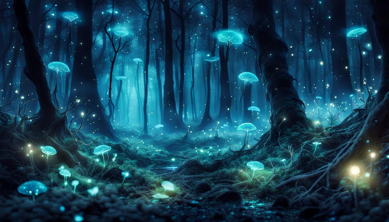 Bioluminescent Fairycore Forest at Night