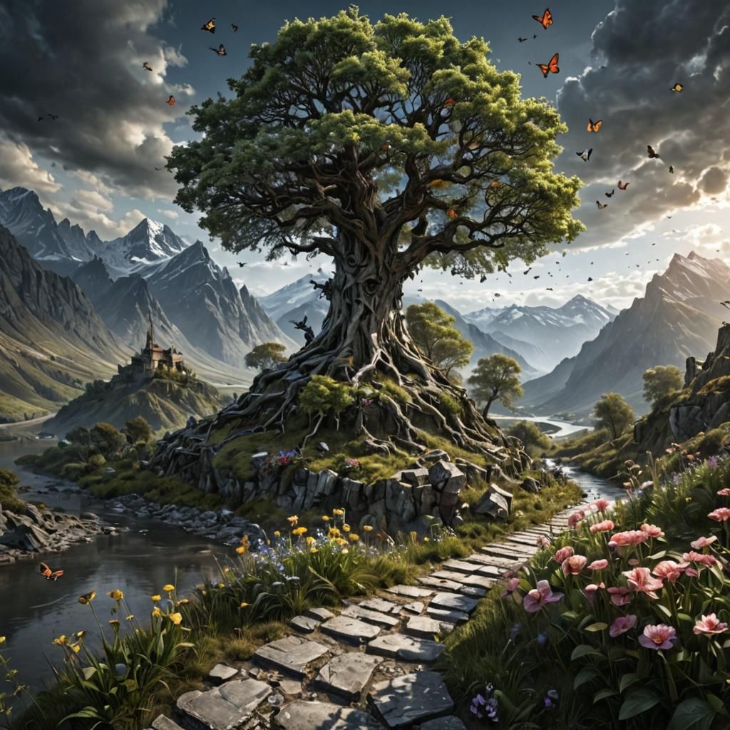 Eerie World Tree Touching the Sky in Diorama