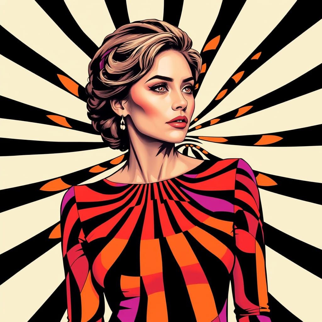 Optical Art Portrait in Vibrant Geometric Style