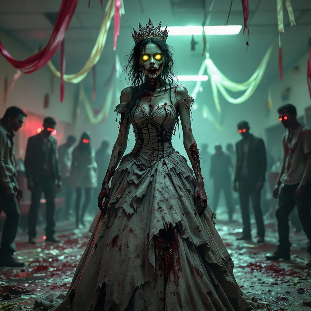 Undead Prom Queen in Gothic Horror Gymnasium