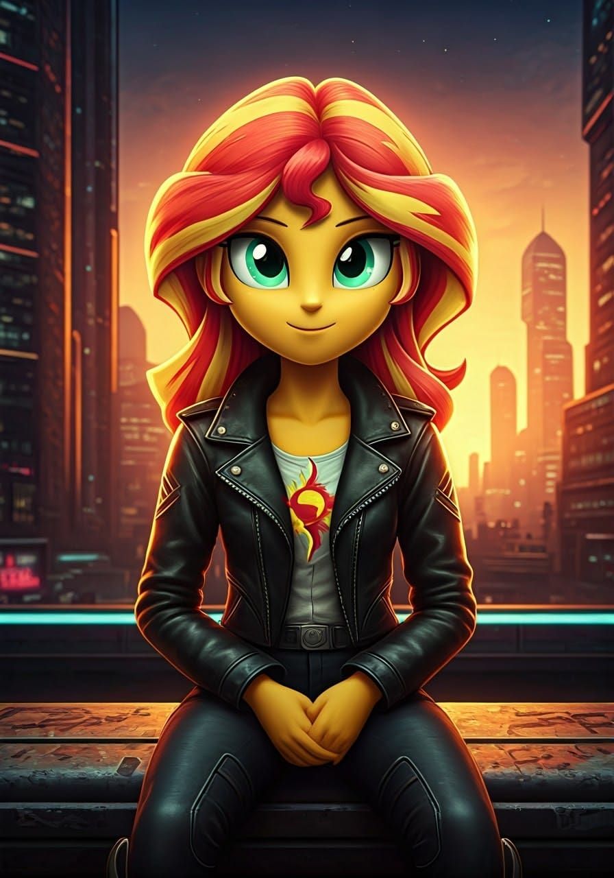 Cyberpunk Sunset Shimmer Portrait in 8k Resolution
