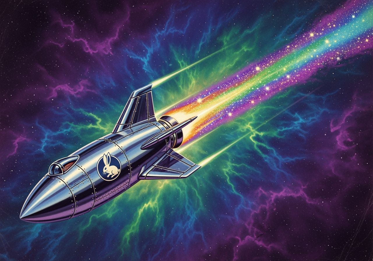 Retro-Futuristic Rocketship in Pulp Art Style