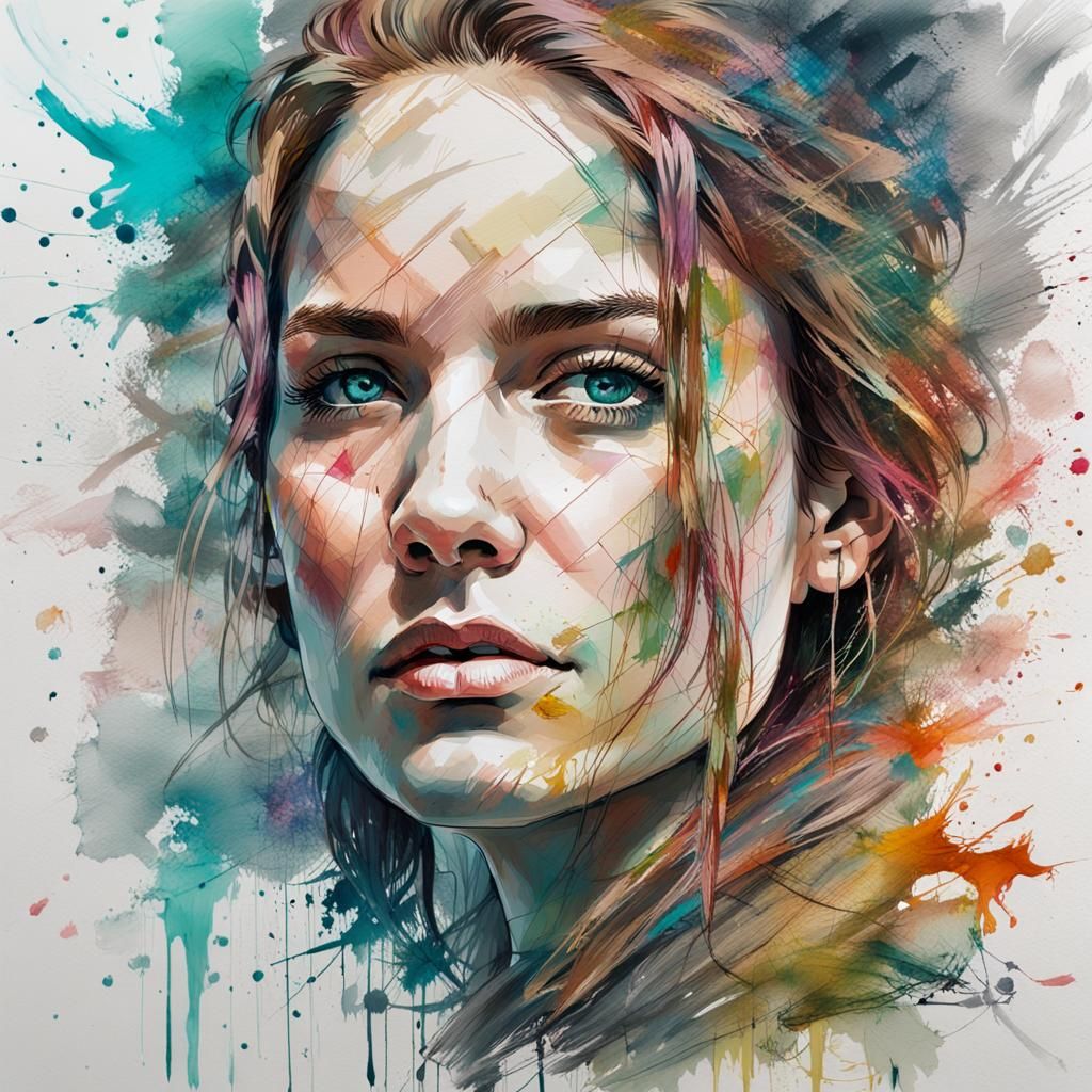 Colorful Woman Portrait in Watercolor Style