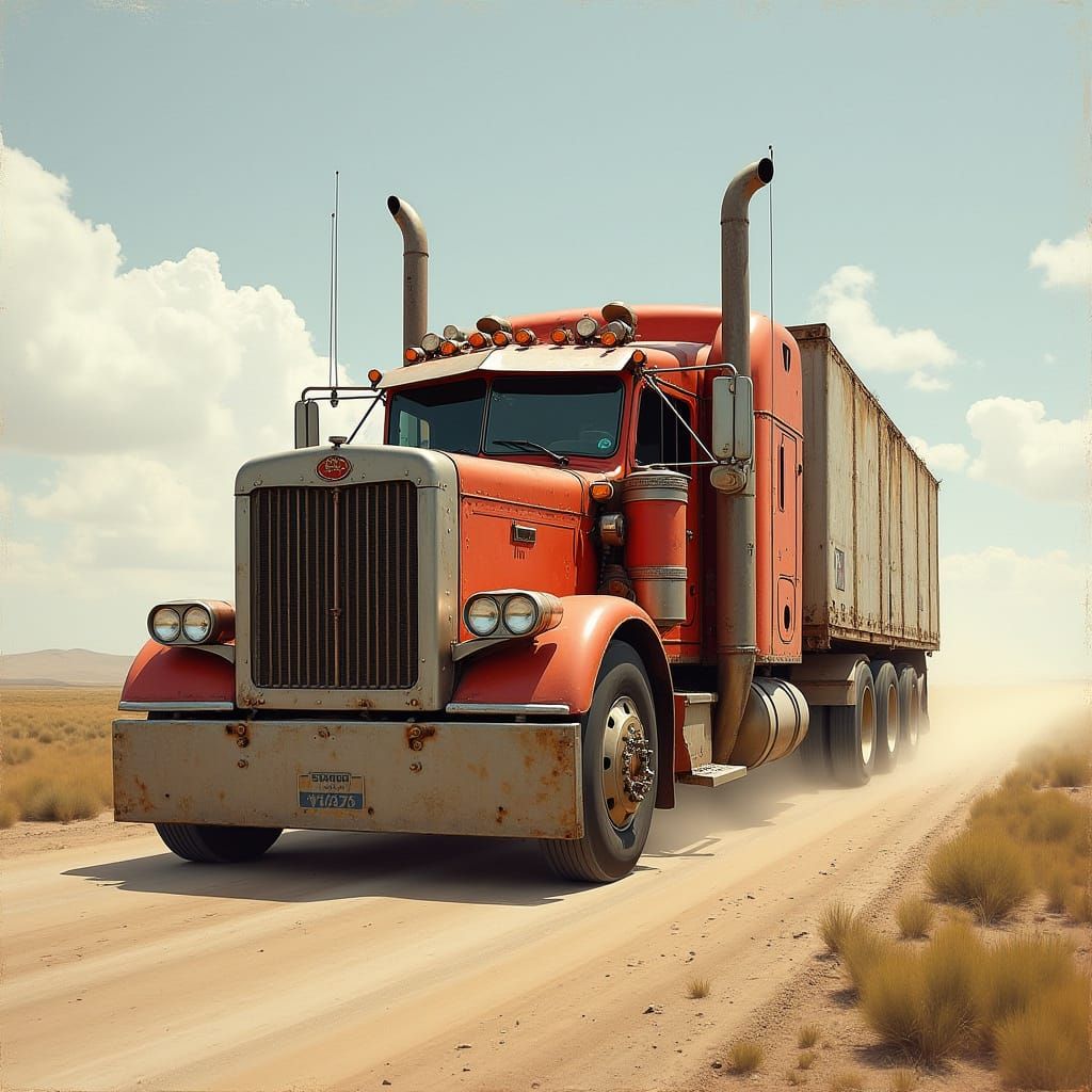 Peterbilt 389 Semi-Truck on Dusty Highway