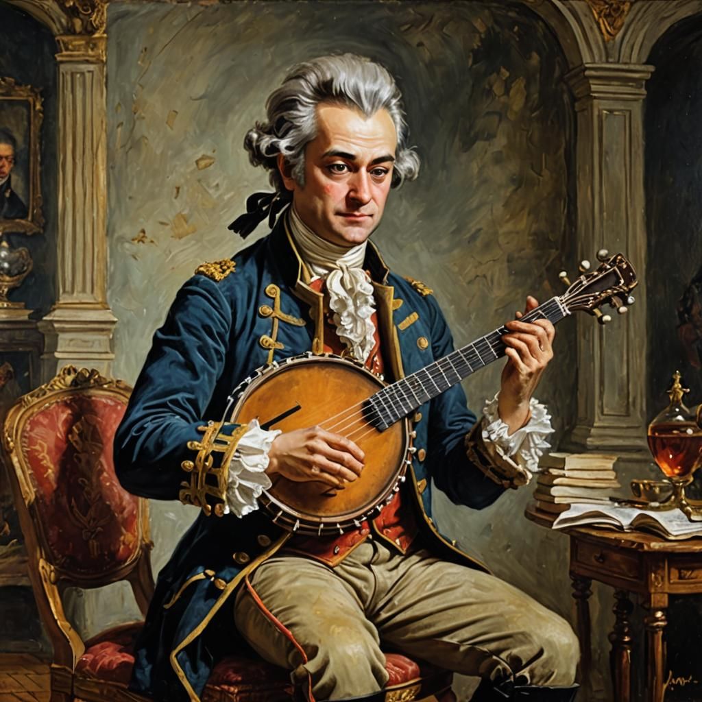 Musician Plays Banjo in Oil Painting Style