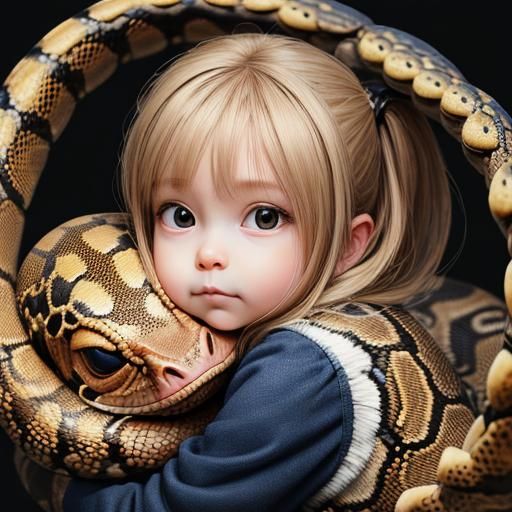Adorable Baby Hugging Boa Constrictor in 3D Vector Art