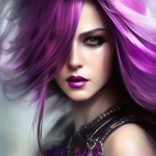 Punk Rock Girl with Purple Hair in Steampunk New York