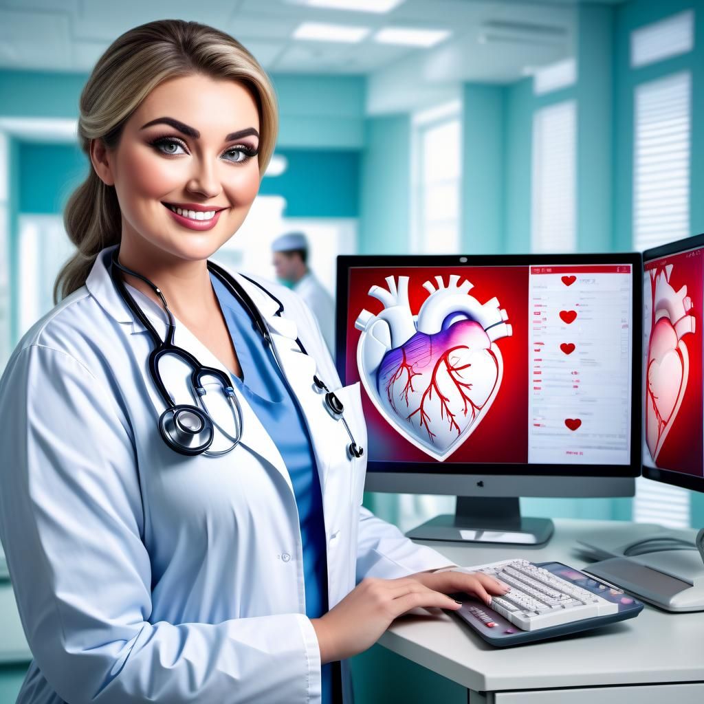 Beautiful Doctor Examines 3D Heart in Hospital