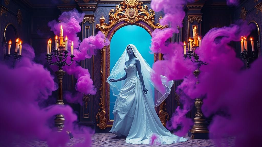 Surreal Woman Steps Through Baroque Mirror