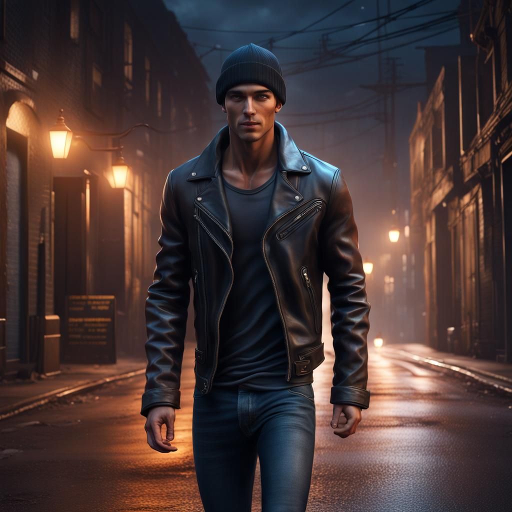 Young Man Walks on Lonely Street: Matte Painting