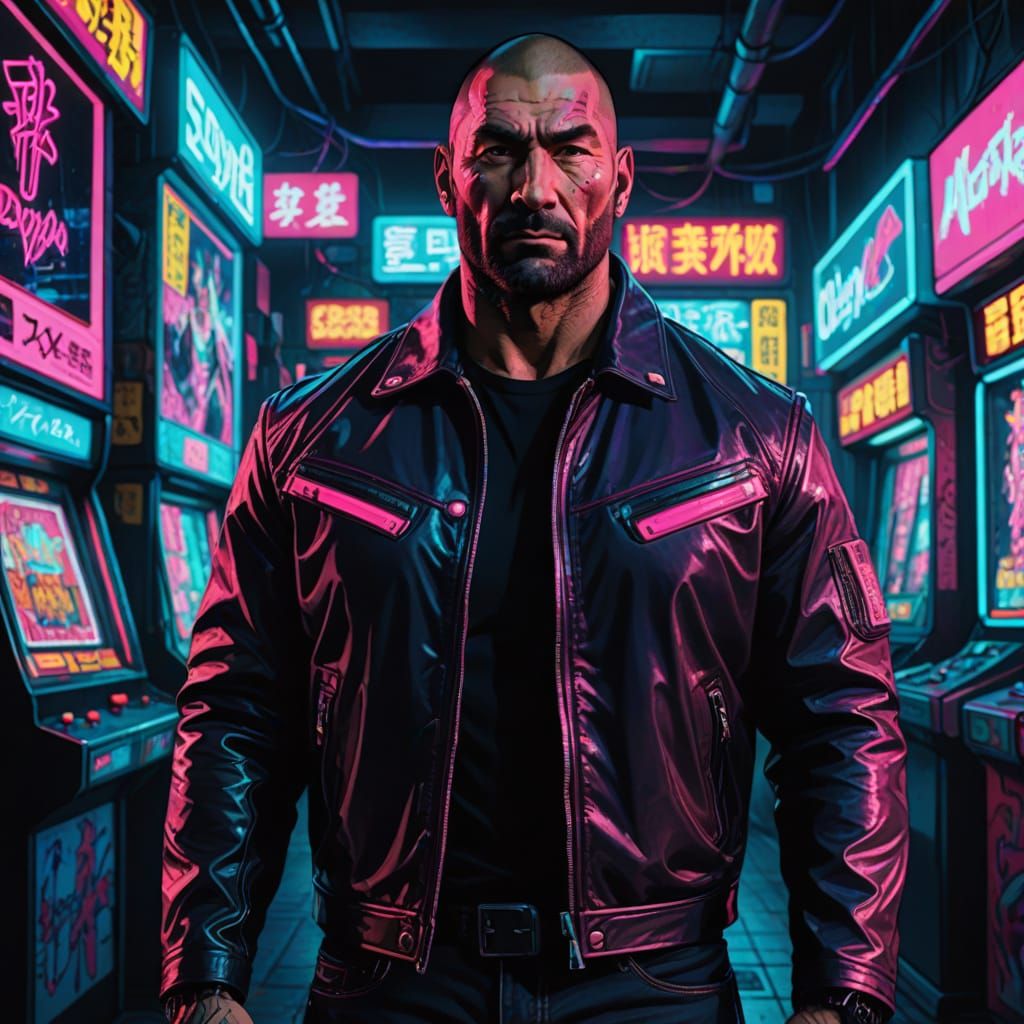 Dave Bautista in Cyberpunk Style in Neo Tokyo
