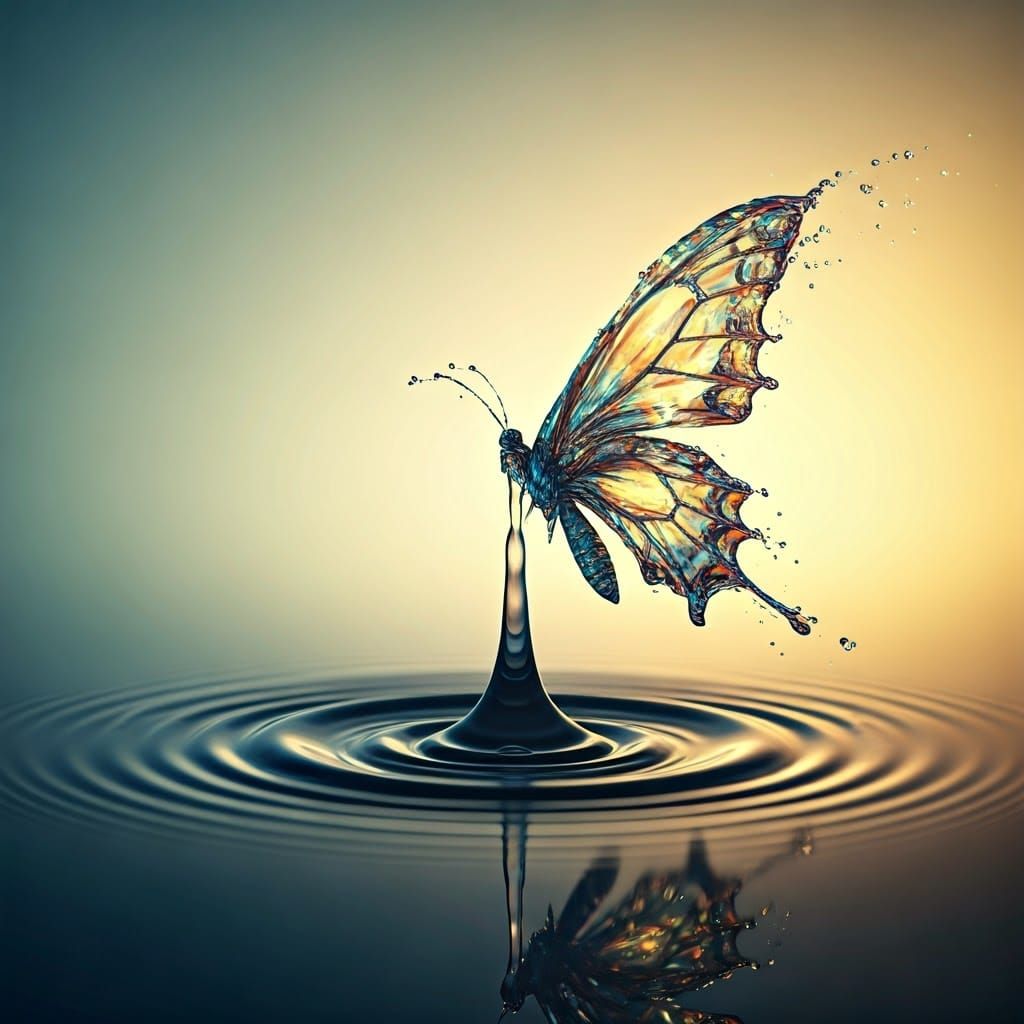 Raindrop Transforms into Resplendent Iridescent Butterfly
