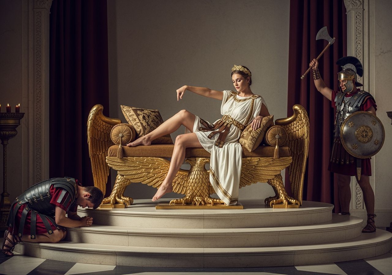 Roman Empress on Eagle Throne in Opulent Palace