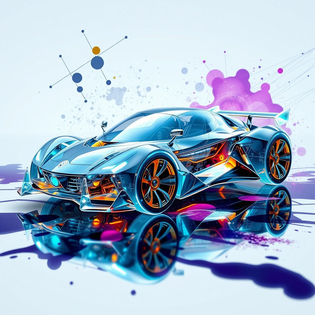 Futuristic Transparent Toy Car on Ink Splatter