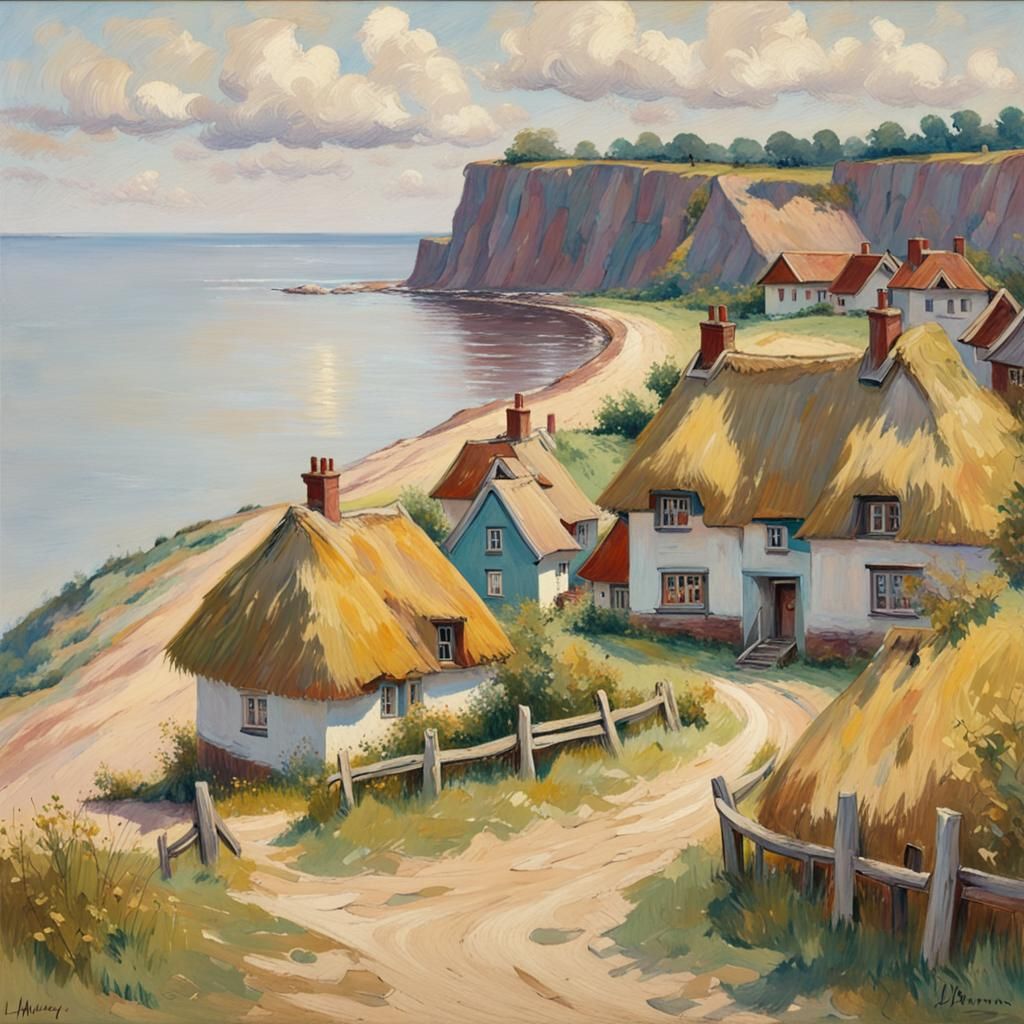 Baltic Village Painting in Illustration Style