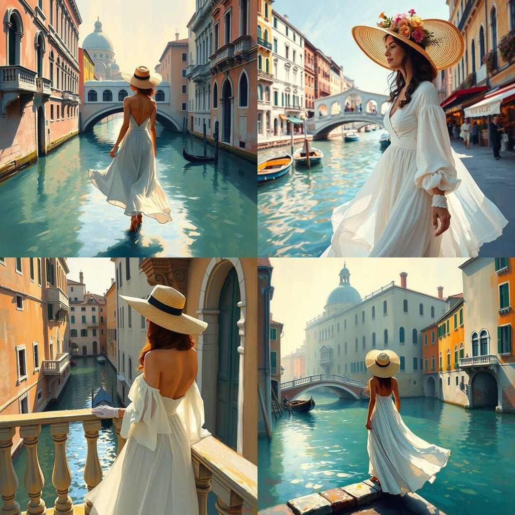 Luminous Venice Women in Impressionist Oil Painting Style