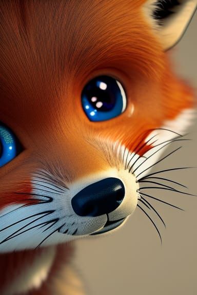 Chibi Baby Fox Portrait in Hyperdetailed Style