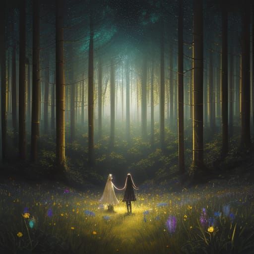 Ethereal Wildflowers with Gilded Accents on Black Background