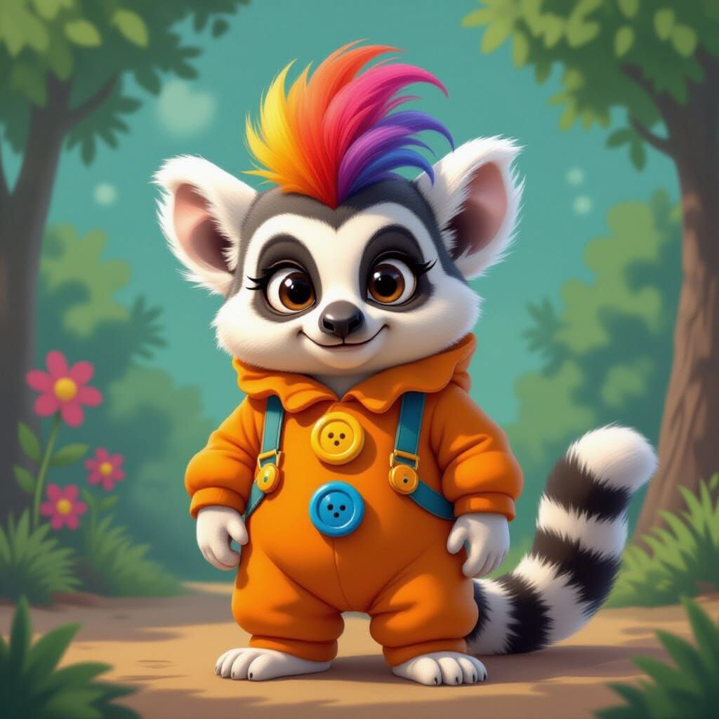 Lemur in Gadget Clown Costume, Murakami-Inspired
