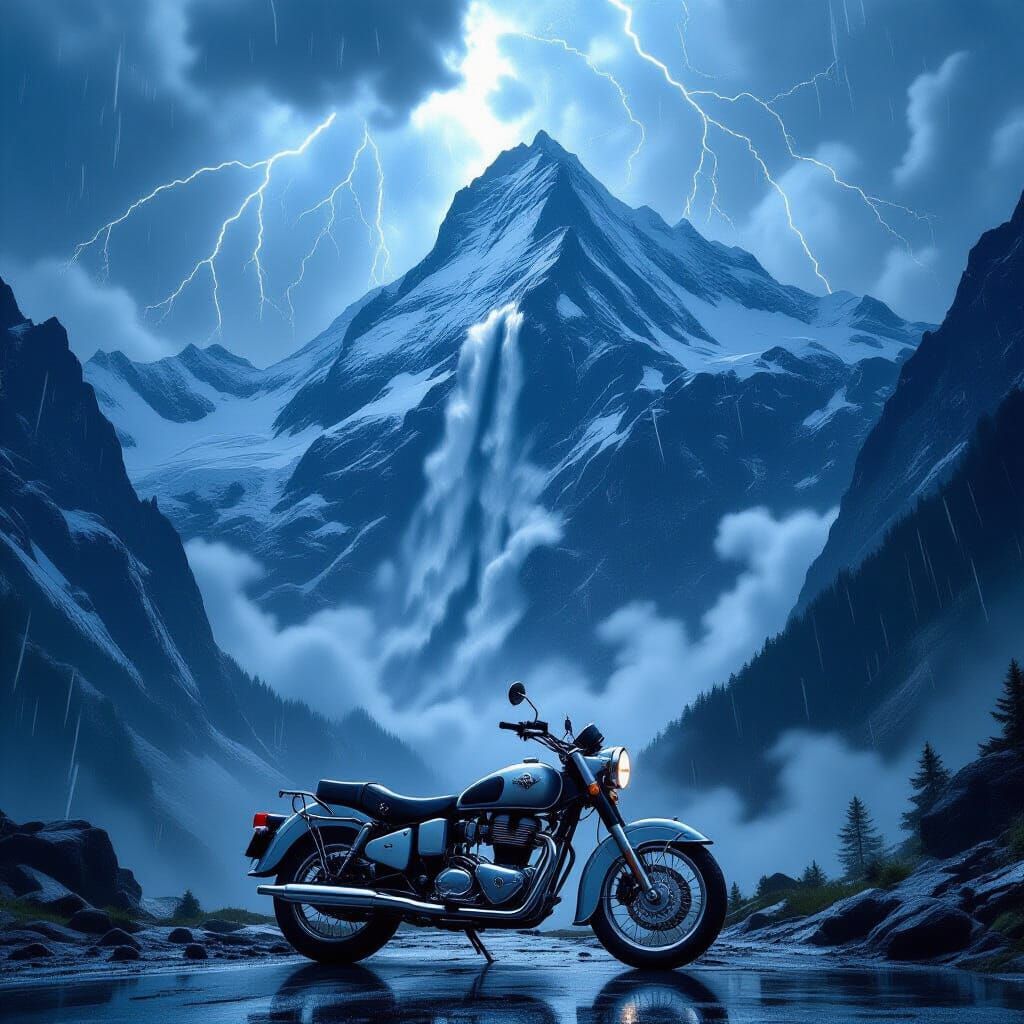 Motorcycle Survives Swiss Alps Landslide: Digital Art