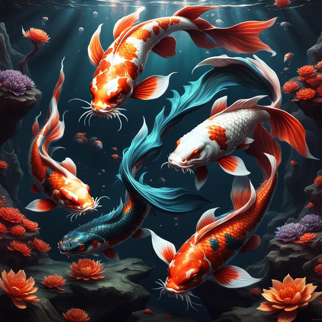 Demonic Koi Fish Mermaid in Detailed Matte Painting