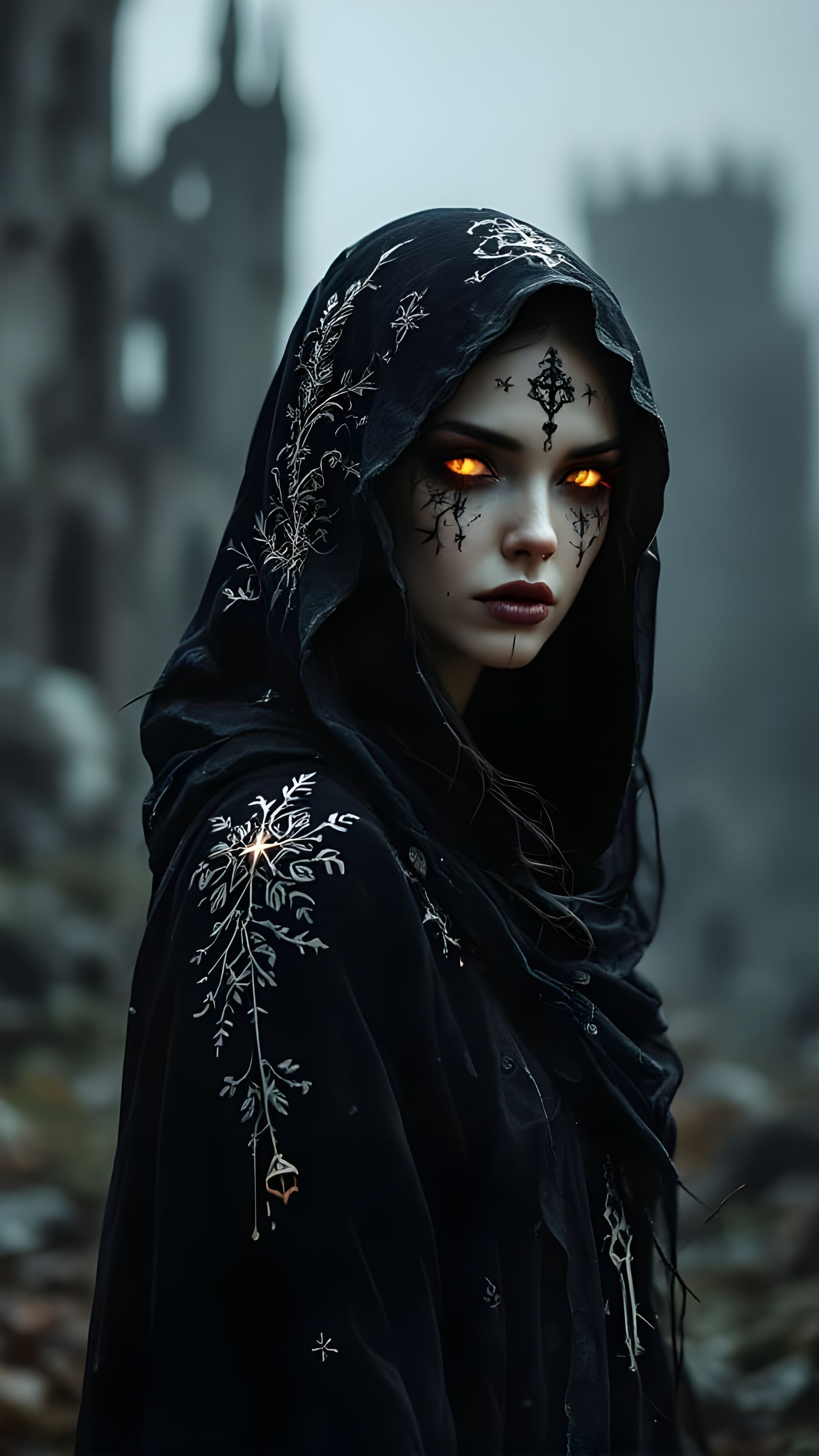 Mystical Gothic Priestess with Sacred Motifs and Arcane Ener...