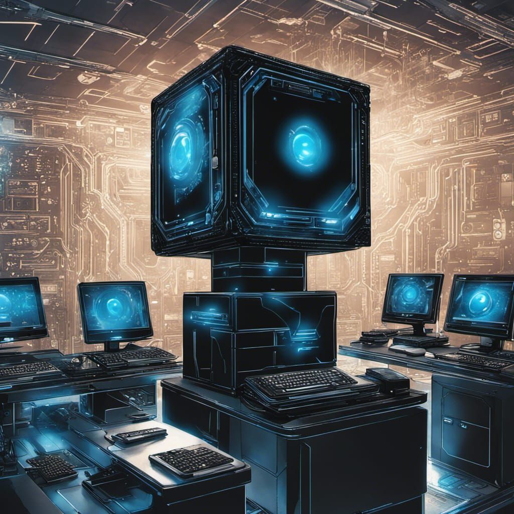 Futuristic Office Black Box with Glowing Eyes