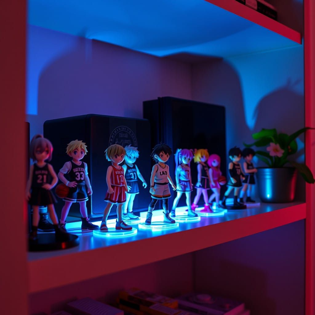 Surreal Anime Figures Collection in Soft Twilight Lighting