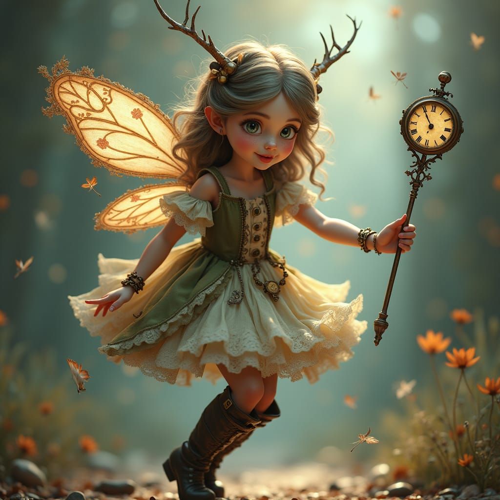 Victorian Fairy with Clock Hand in Matte Painting Style