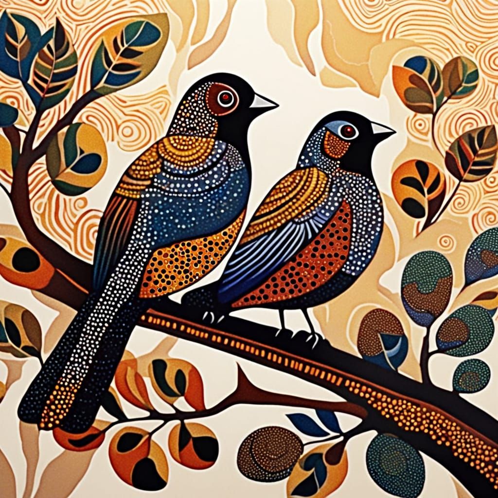 Passenger Pigeons in Aboriginal Dot Art Style