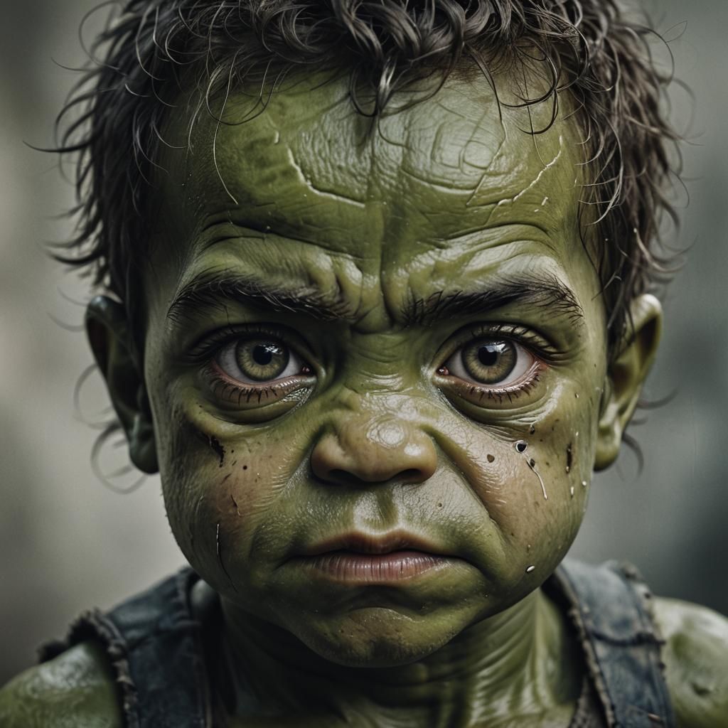 Baby Hulk Portrait in Style of Street Photography
