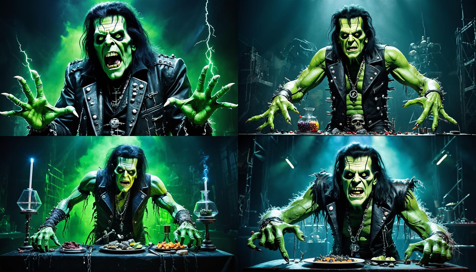 Electrifying scene inspired by the song "Feed My Frankenstein" by Alice Cooper