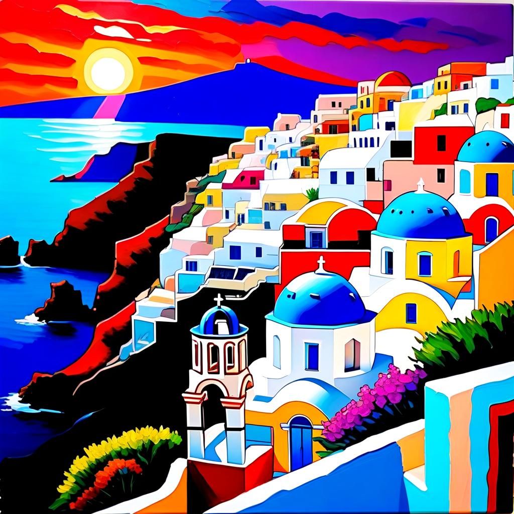 Santorini Buildings: Impasto Painting with 3D Brushstrokes