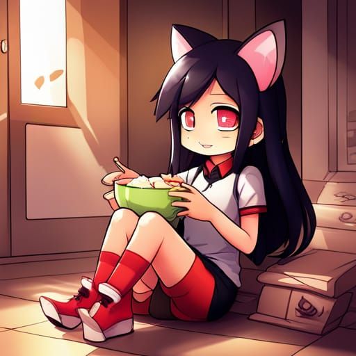 Chibi Kemonomimi Girl Holding Omelet