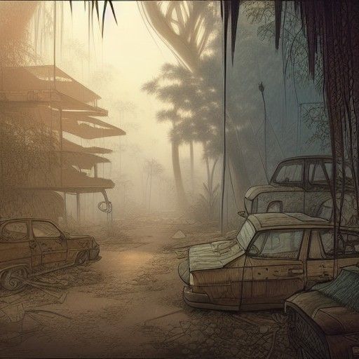 Jungle City Ruins: Digital Art Inspired by Moebius