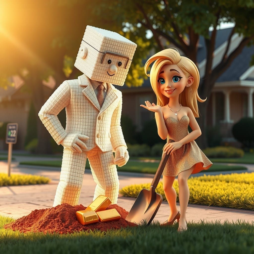 Sugar Daddy Meets Gold Digger in a Whimsical Suburban Scene