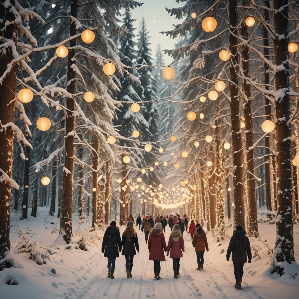 Magical Christmas Wonderland in Snowy Forest