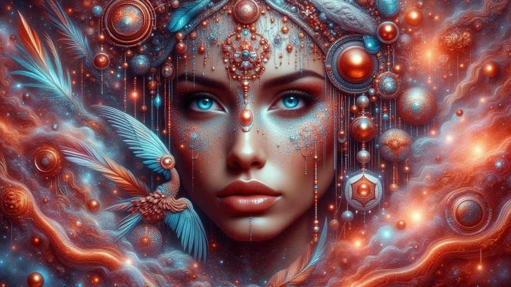 Surreal 3D Artwork: Woman in Red Latex in Unearthly Garden