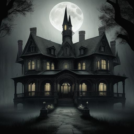 Spooky Haunted Mansion Filled with Ghosts in Dark Fantasy